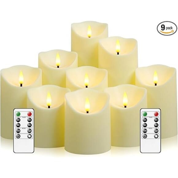 9pcs Flameless LED Candles with Remote - Realistic Ivory Plastic Home Decor - Picture 7 of 7